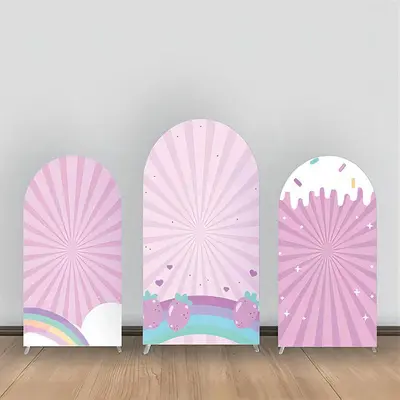 Purple Stripe Strawberry Rainbow Arch Backdrop Kit - Aperturee