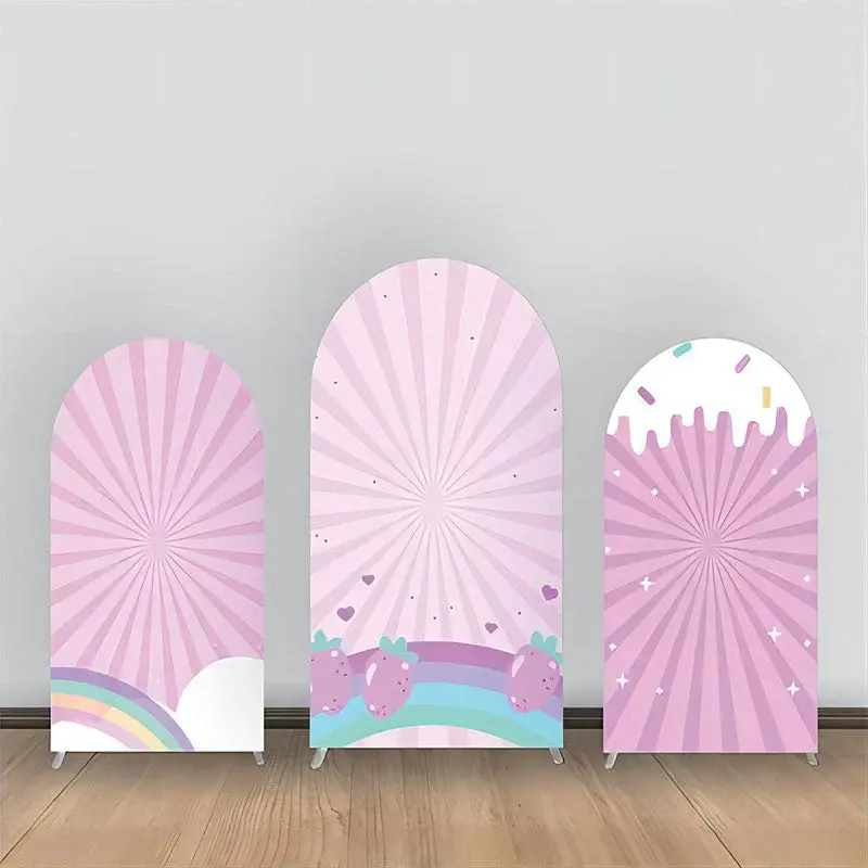 Purple Stripe Strawberry Rainbow Arch Backdrop Kit - Aperturee