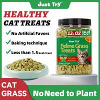 Just Try Cat Grass Treats with Salmon & Catnip | Hairball control and Training treats | Teeth cleaning snack Reduce plaque  (...