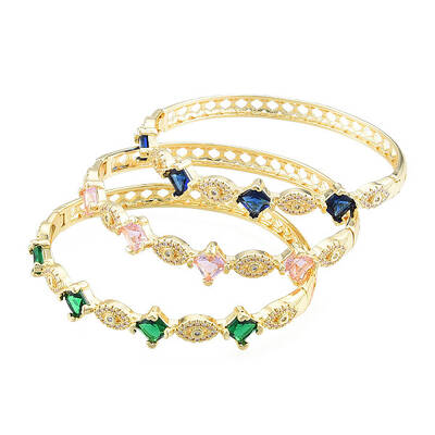 Cubic Zirconia Rhombus & Horse Eye Hinged Bangle
