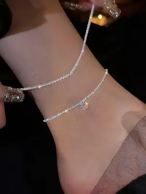 Women's Elegant Rhinestone Sparkle Decorated Adjustable Anklet (2counts/set), Exquisite Trendy Anklet, Fashionable Body Jewel...