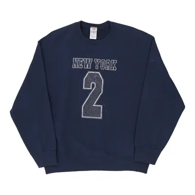 New York Fruit Of The Loom Sweatshirt - Large Navy Cotton Blend