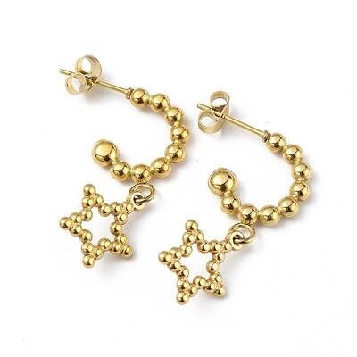 Ion Plating(IP) 304 Stainless Steel Hollow out Star Dangle Stud Earrings for Women