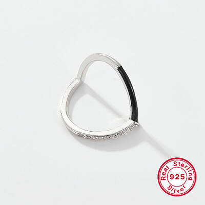 Anti-Tarnish Heart Rhodium Plated Platinum 925 Sterling Silver Micro Pave Cubic Zirconia Finger Rings
