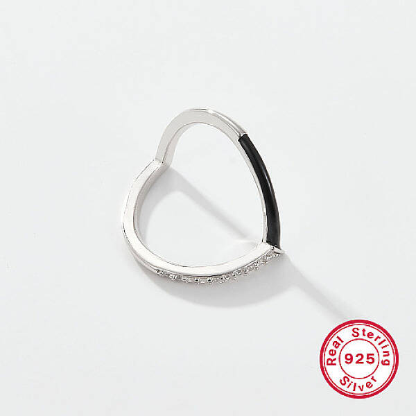 Anti-Tarnish Heart Rhodium Plated Platinum 925 Sterling Silver Micro Pave Cubic Zirconia Finger Rings