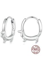 925 Sterling Silver Cute Sausage Dog Design Hoop Earrings, Fashionable Earrings for Women & Girls, Trendy All-match & Exquisi...