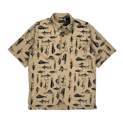 Faded Glory Graphic Hawaiian Shirt - Medium Beige Cotton