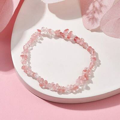 Synthetic Cherry Quartz Glass Chips Beaded Stretch Bracelets for Women