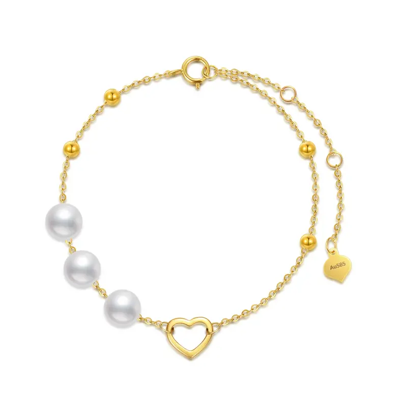 14K Gold Pearl Bead Heart Metal Beads Bracelet