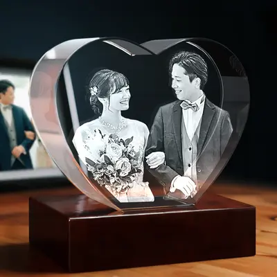 3D Memory Crystal™ - Tabletop - Heart - Wedding-Standard / Mini