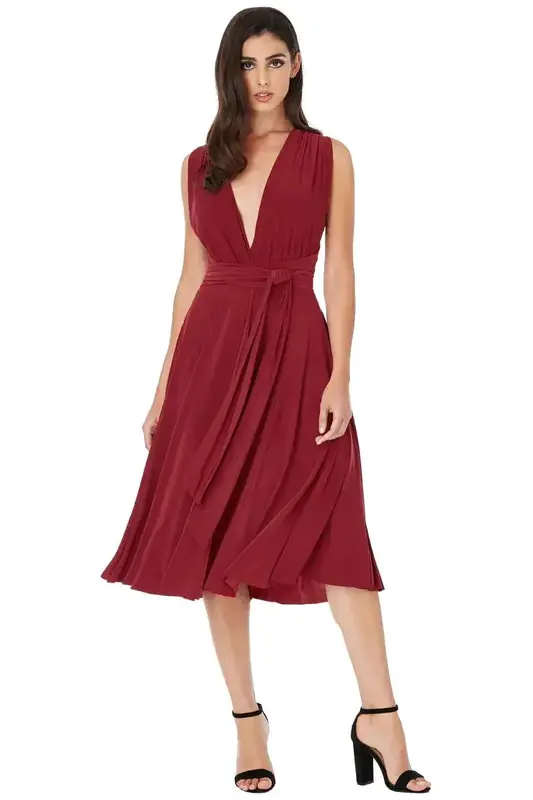Goddiva Soft Touch Multi Way Open Back Midi Dress - Berry