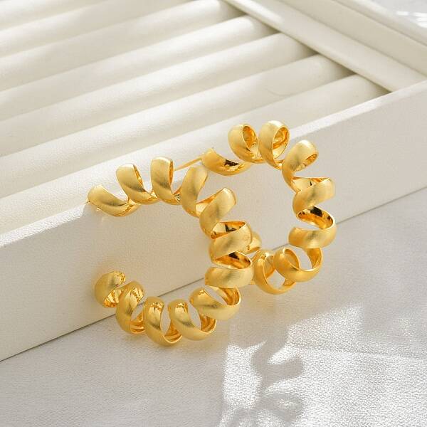 Brass Spiral Laid Stud Earrings for Women