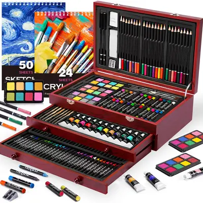 175 Piece Deluxe Art Set, Painting Materials, Professional Art Kit in Wooden Case, for Adults, Teens, Artists, Portable, Art ...