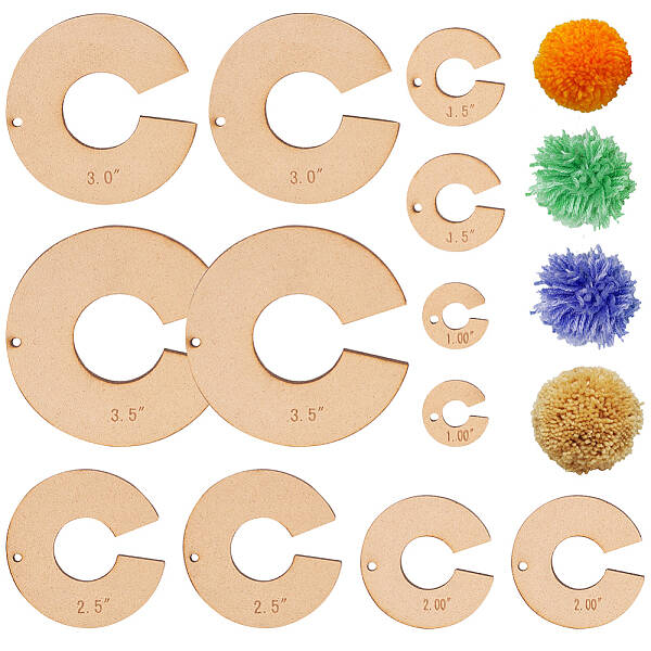 BENECREAT 12pcs Pom Pom Maker Wood Pompom Maker Tool 25/38/50/63/76/90mm Pom Ball Craft Tool Set for Needle Craft DIY Wool Kn...