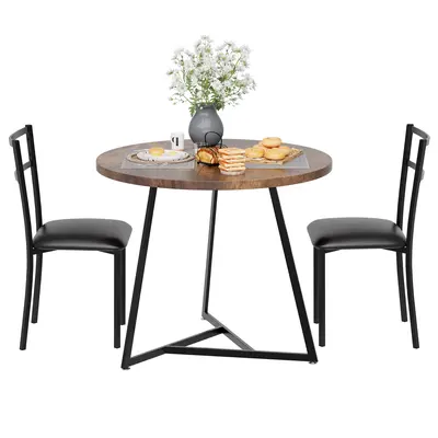Garvee Round Dining Table Set for 2, Modern Kitchen Table Chairs Set of 2, Small Dining Room Table Set with 2 Upholstered Cha...