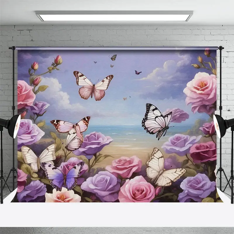 Oil Painting Colorful Rose Butterfly Spring Backdrop - Aperturee