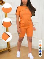 Two-piece Set Women's Short Sleeve Tee & Shorts, Casual Round Neck T-shirt & Skinny Shorts, Ladies Summer Clothes, Womenswear...