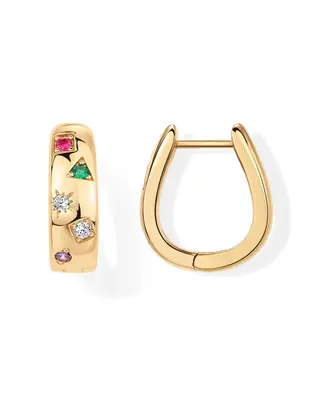 PAVOI 14K Gold Plated 925 Sterling Silver Posts Chunky Huggie Earrings for Women | Multi-Colored Cubic Zirconia Statement Hoo...