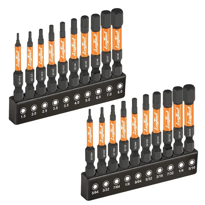 toolant Impact Hex Head Allen Wrench Drill Bit Set 20pcs (Metric&SAE),  S2 Steel Hex Bits Set for DIYer, machinist,woodworker...