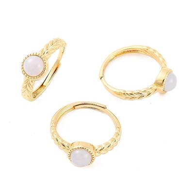 Round Natural Blue Lace Agate Adjustable Rings