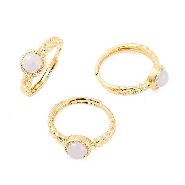 Round Natural Blue Lace Agate Adjustable Rings