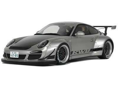 2024 Porsche 911 RWB Abu Silver Metallic with Black Hood 1/18 Model Car by GT Spirit