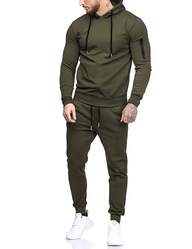 Coofandy Fall Outfits Men's Tracksuit Hoodie Set Olive Green Long Sleeve Pullover & Full Length Joggers with Drawstrings & Si...