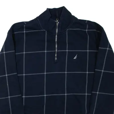 NAUTICA Mens Patterned Jumper Blue 1/4 Zip Tight Knit XL