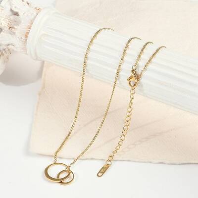 Ion Plating(IP) 304 Stainless Steel Double Ring Pendant Twisted Chain Necklaces for Women
