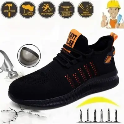 New Fashionable Men's Steel Toe Shoes Breathable and Safe Steel Toe Work Shoes Plus Size