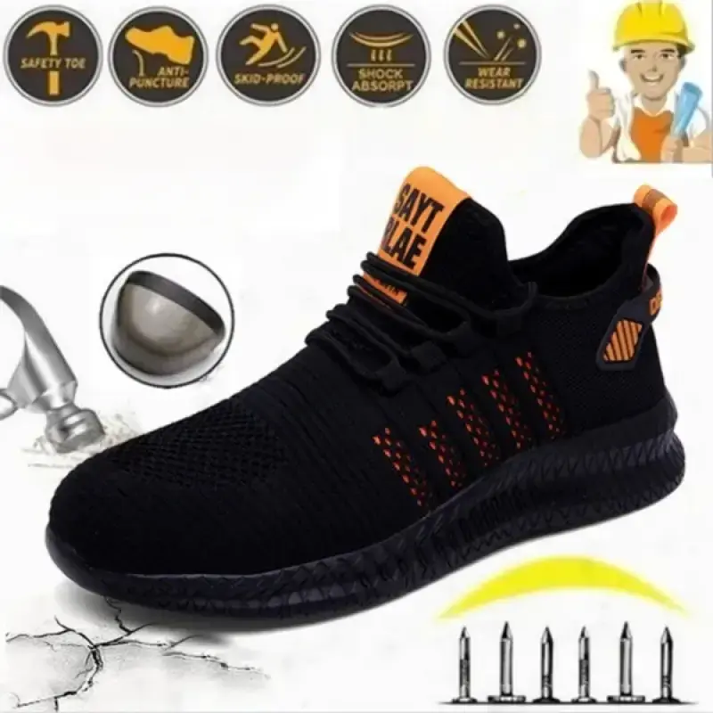 New Fashionable Men's Steel Toe Shoes Breathable and Safe Steel Toe Work Shoes Plus Size