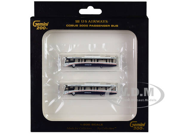 Cobus 3000 Passenger Bus White and Blue US Airways Shuttle Bus 2 Piece Set Gemini 200 Series Diecast Models by GeminiJets