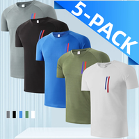 5 Piece Fitness Training Men's Printed Sports T-Shirt Mesh Breathable Sweat Wicking Running Athletic Top Short Sleeve Gym Wea...