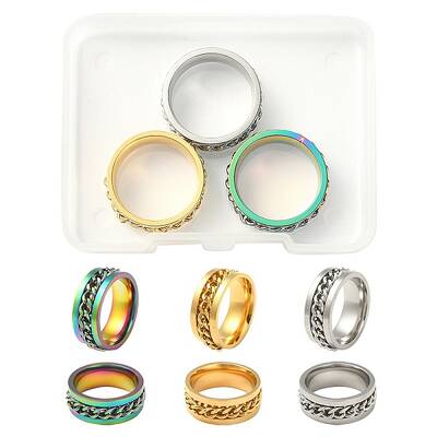 3Pcs 3 Colors 201 Stainless Steel Curb Chain Finger Rings Set for Women