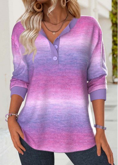 Modlily Multi Color Tummy Coverage Ombre Long Sleeve Sweatshirt - L