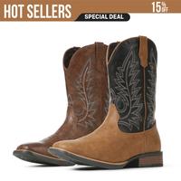 Cowboy Boots For Men Wide Foot Square Toe Western Boots with Classic Embroidered Durable Slip on Boots Summer Boots