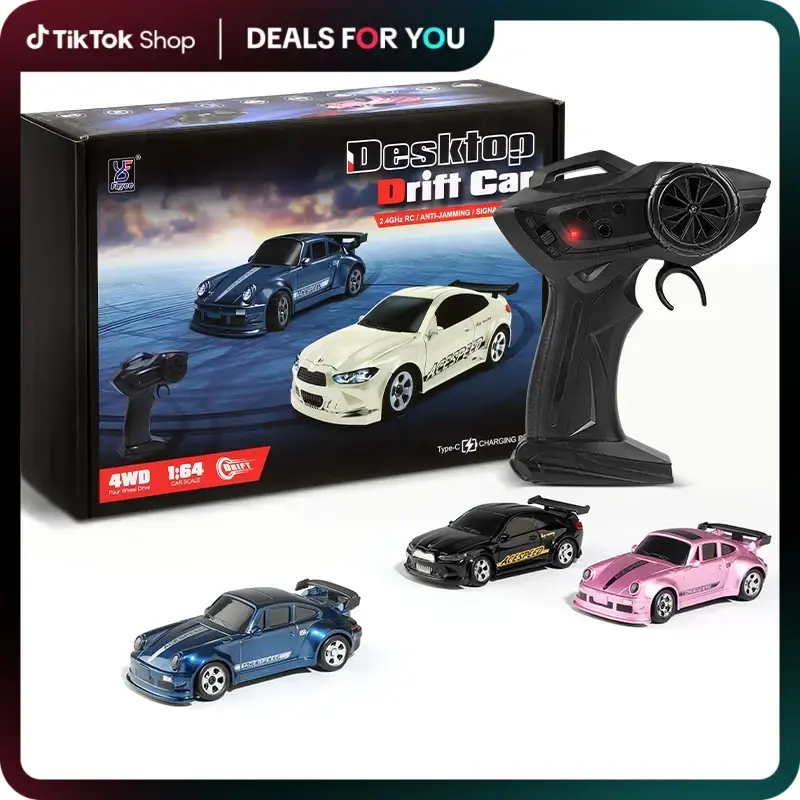Hotfree 1/64 Mini RC Drift Car, 4WD High-Speed Full-Proportional Remote Control Sports Car with Steering Servo, LED Lights, U...