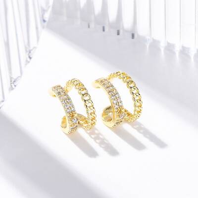 Rack Plating Brass Micro Pave Clear Cubic Zirconia Cuff Earrings