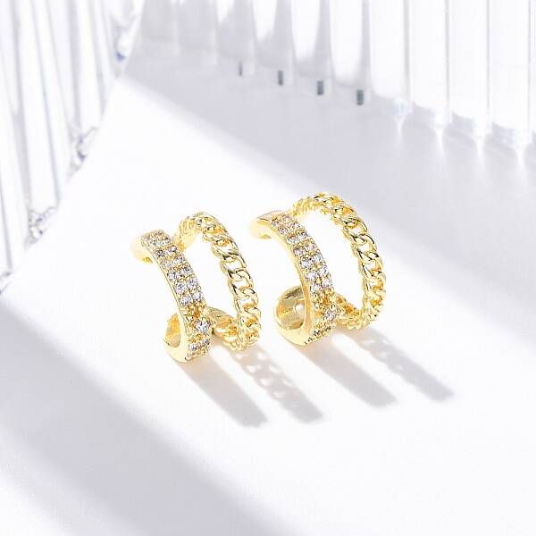 Rack Plating Brass Micro Pave Clear Cubic Zirconia Cuff Earrings