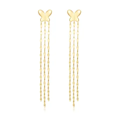 14K Gold Butterfly Drop Earrings