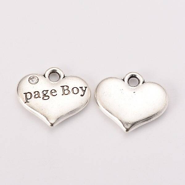 Wedding Theme Antique Silver Tone Tibetan Style Heart with Page Boy Rhinestone Charms
