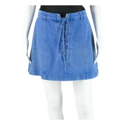 SIGNATURE Tie Up Short A-Line Skirt Blue Denim Womens S