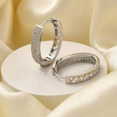 Brass Cubic Zirconia Hoop Earrings
