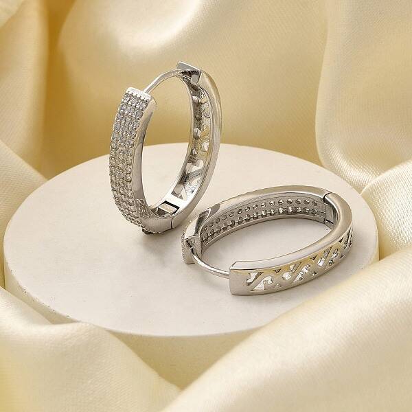 Brass Cubic Zirconia Hoop Earrings