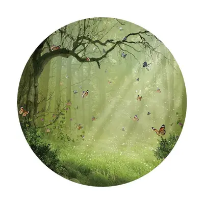 Aperturee Foggy Forest Butterfly Glitter Green Round Backdrops For Party | Circle Background For Party | Custom Round Backdro...