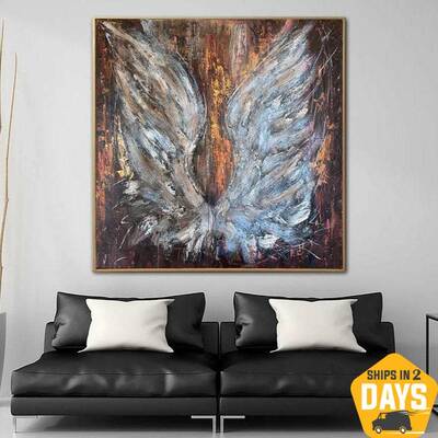 Large Original Abstract Wings Paintings On Canvas Modern Expressionism Art Textured Creative Painting | ANGEL WINGS 46"x...