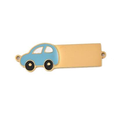 304 Stainless Steel Light Sky Blue Enamel Vehicle Connector Charms