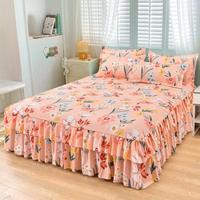 Floral Print Ruffled Edge Bed Skirt Set, 3 Counts/set Bed Skirt & Pillowcase without Filler, Bed Sheet Sets, Christmas Decor ...