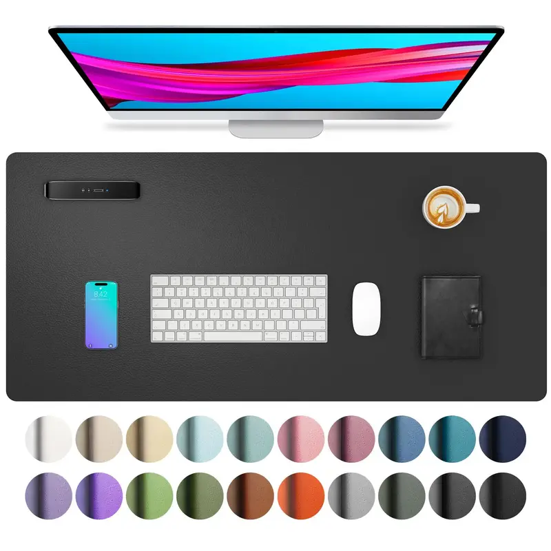 Solid Color PU Leather Desk Pad, 1 Count Non-slip Large Mouse Pad, Office Desk Mat, Desk Laptop Pad, Waterproof Desk Writing...
