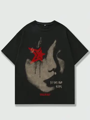 Men's Regular Fit Star & Figure Print Round Neck Tee, Casual Streetwear Short Sleeve T-shirt For Summer, Fashion Men's Top Fo...